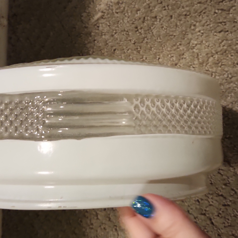 Vintage CEILING DRUM LIGHT SHADE Art Deco MCM Glass White Clear OD 8.5"